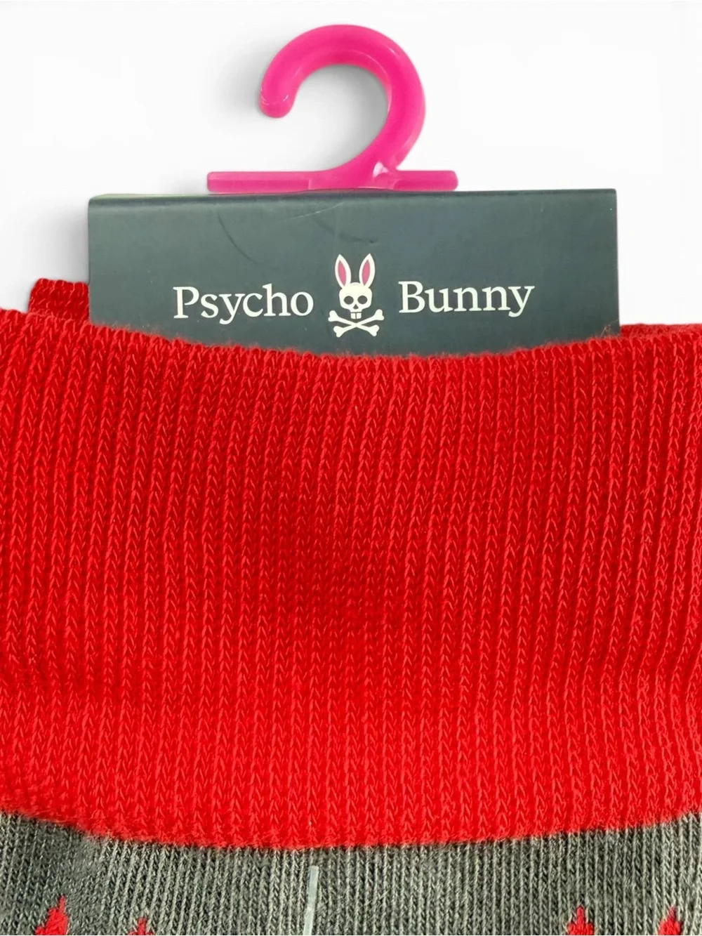 Psycho Bunny Men's Crew Socks Charcoal Grey Red Bunny Logo Size O/S NWT